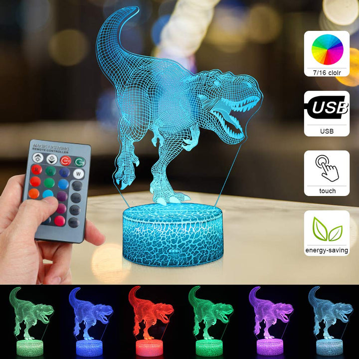 Dinosaur 3D Illusion Lamp for Boy Dinosaur Lamp 16 Colors with Remote Control Smart Touch Night Light Best Christmas Birthday Gift for Boy Girl Kids Age 5 4 3 1 6 2 7 8 9 10 11 Years Old