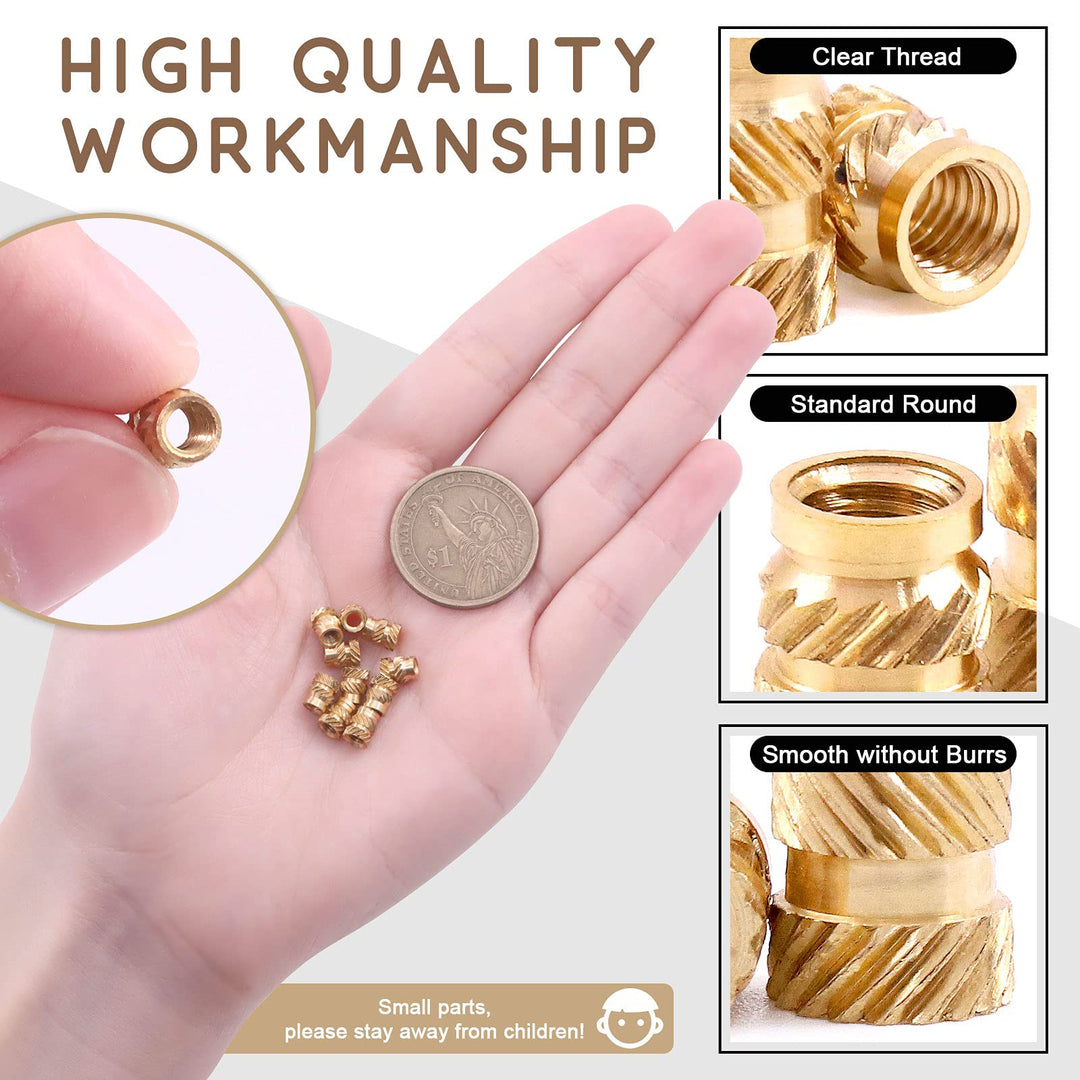 300Pcs Brass Nuts Embedment Nut Assortment Kit, Thread Brass Knurled Nuts Threaded Heat Set Insert Nuts Hydraulic Welded Joint Injection Molding for 3D Printing Injection Molding