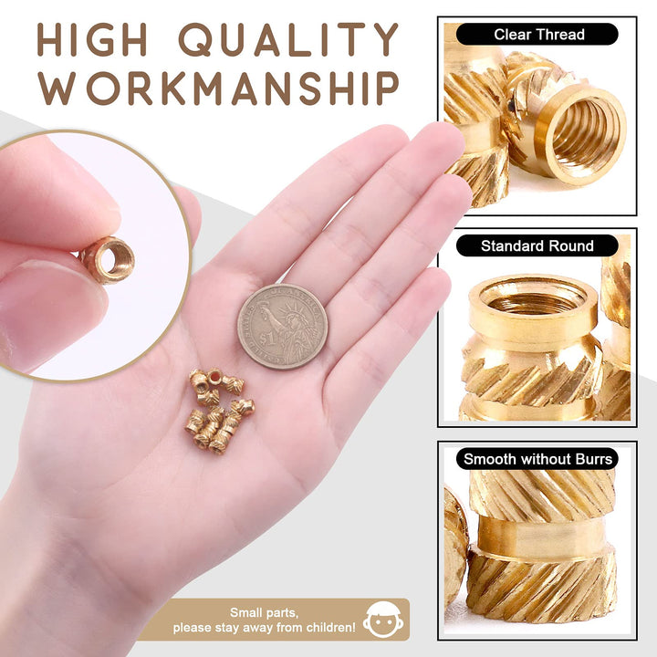 300Pcs Brass Nuts Embedment Nut Assortment Kit, Thread Brass Knurled Nuts Threaded Heat Set Insert Nuts Hydraulic Welded Joint Injection Molding for 3D Printing Injection Molding