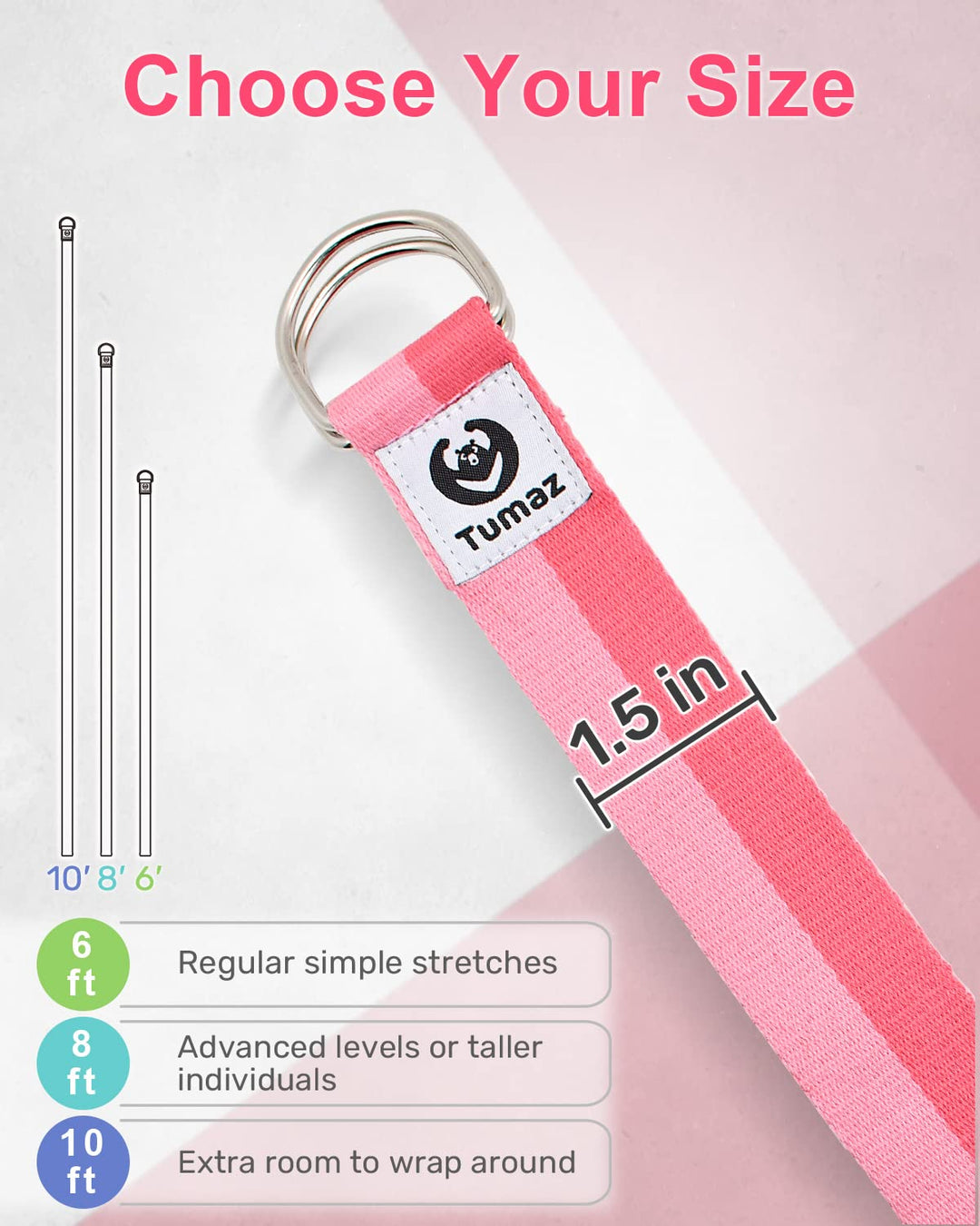 Yoga Strap/Stretch Bands [15+ Colors, 6/8/10 Feet Options] with Extra Safe Adjustable D-Ring Buckle, Durable and Comfy Delicate Texture - Best for Daily Stretching, Physical Therapy, Fitness