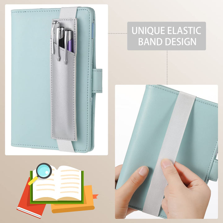 4 Pieces Adjustable Pen Holder for Notebook Elastic Strap Band PU Leather Pen Sleeve Pouch for Hardcover Journals for Gift, 8-1.5 Inch(Khaki, Gray, Brown, Navy)