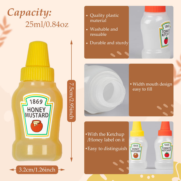 4 Pieces Mini Ketchup Bottles, 25ml Refillable Salad Dressing Tomato Ketchup Mayo Syrup Squeeze Containers Bottle, Plastic Portable Squeezable Squirt Condiments Jars for Kids Adults Bento Box