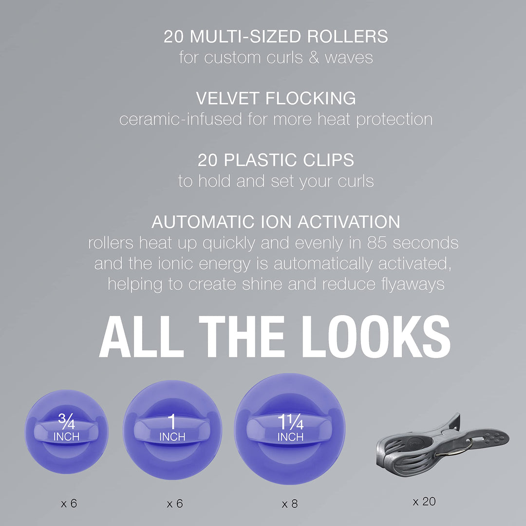 CONAIR INFINITIPRO Ceramic Flocked Hot Roller Set with Cord Reel and 20 Hair Rollers