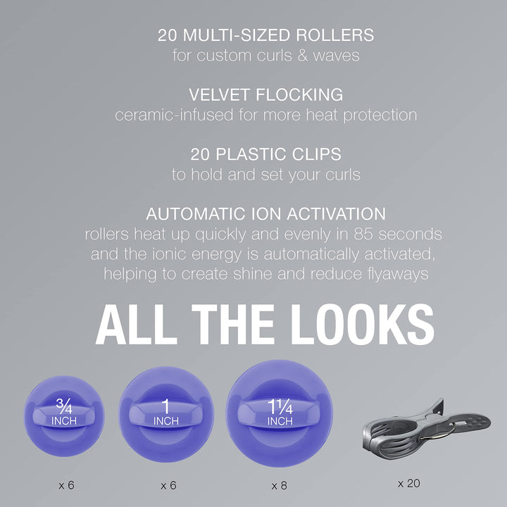 CONAIR INFINITIPRO Ceramic Flocked Hot Roller Set with Cord Reel and 20 Hair Rollers