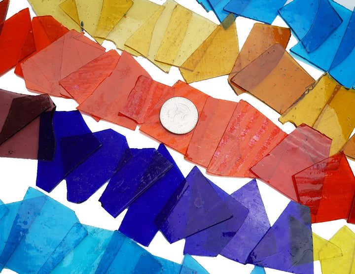 Transparent Textured Stained Glass Pieces Broken Glass Packs Sheets Vibrant Cathedral Glass Mosaic Tiles Supplies for Art Glass Crafts, Irregular Shape and Mixed Colors, 2.2 Pound Value Pack
