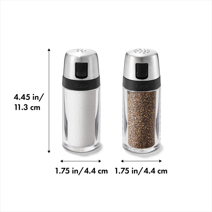 Salt and Pepper Shaker Set, Clear, Stainless Steel