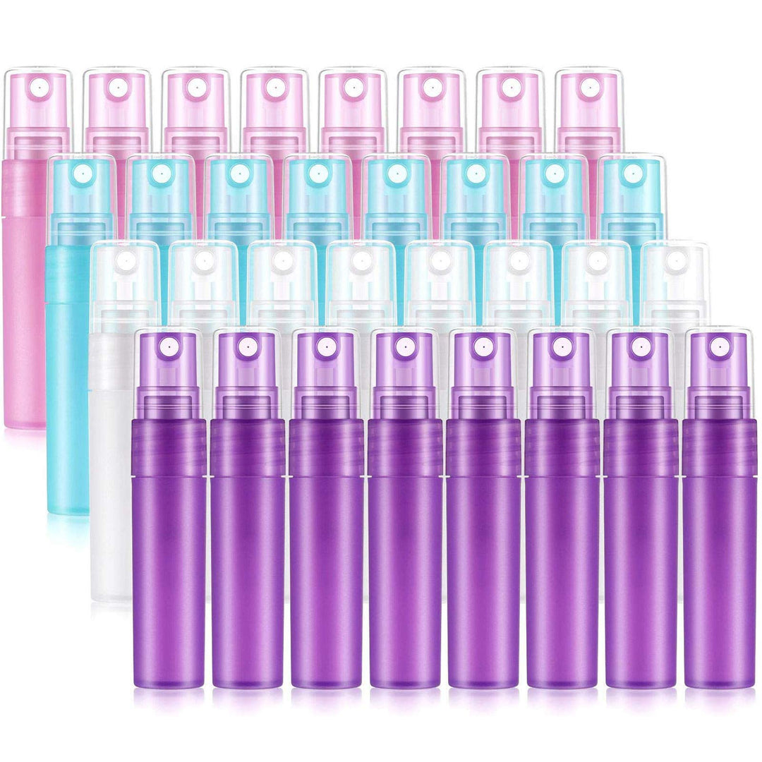 Yi-gog 32 Pcs Plastic Frosted Spray Bottle, 5 ml/ 0.17 oz Fine Mist Spray Bottles Colorful Travel Perfume Sprays Empty Refillable Perfume Bottles for Essential Oils, Travel, Perfume
