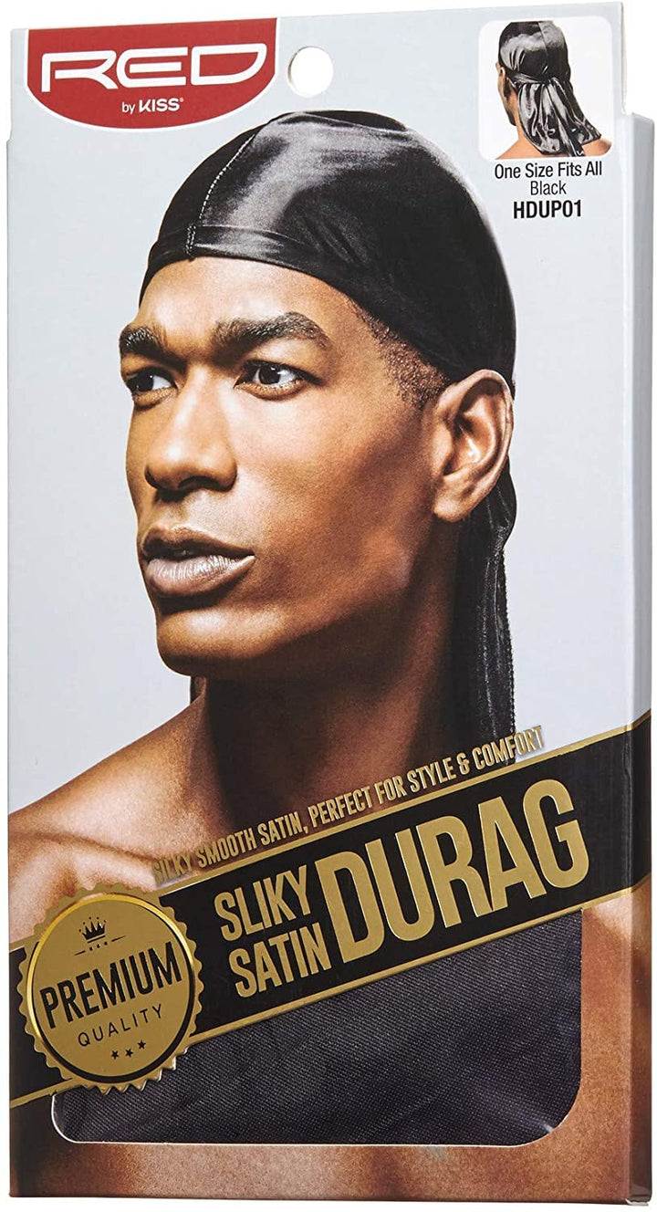 KISS RED Silky Satin Durag Premium Smooth Silky Durag for Men &amp; Women 360 Waves Headwraps (Black)