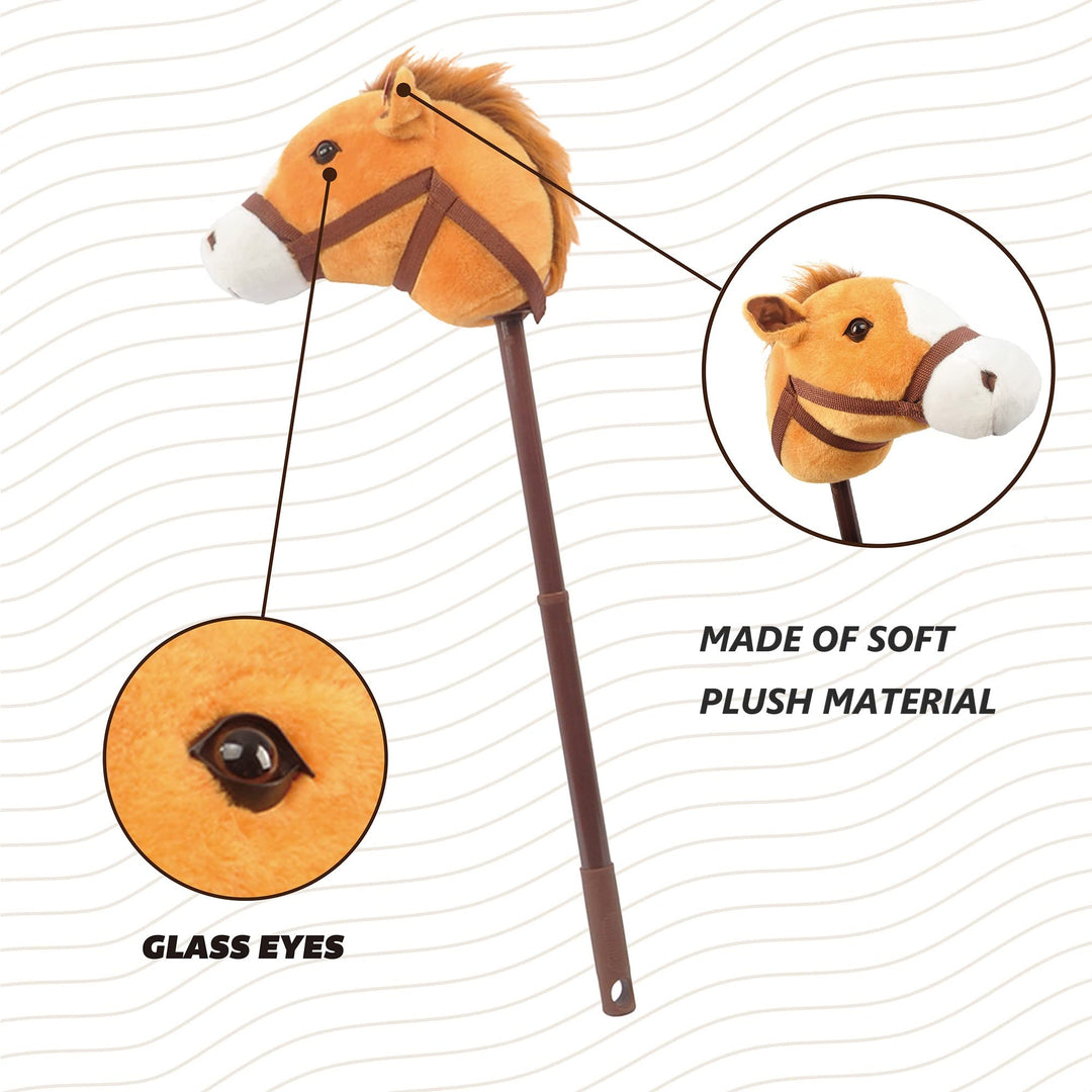 Plush Hobby Horse Stick Toy, Adjustable Telescopic Stick, Adjust to 3 Different Sizes, For Cowboy and Cowgirl of Different Ages, Light Brown