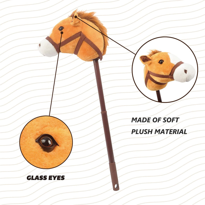 Plush Hobby Horse Stick Toy, Adjustable Telescopic Stick, Adjust to 3 Different Sizes, For Cowboy and Cowgirl of Different Ages, Light Brown