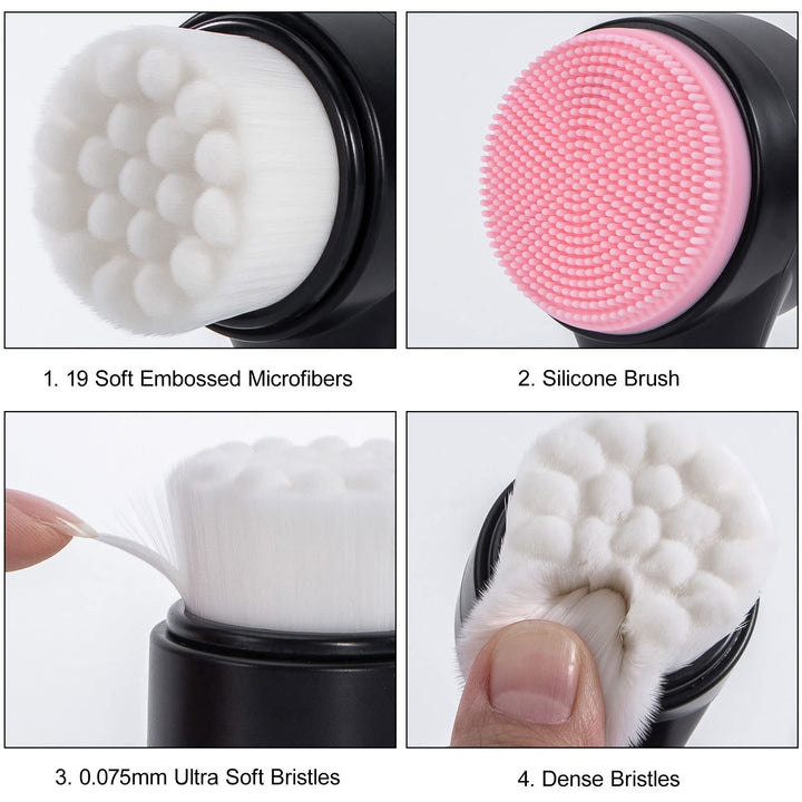 Face Brush 2 in 1, Facial Cleansing Exfoliating Brush with Ultra Fine Soft Bristles Pore Deep Cleansing Silicone Double Side Face Wash Scrub Brush for Massaging, Skincare Makeup Removal