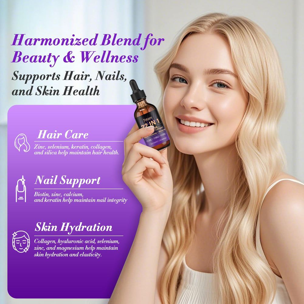 Liquid Collagen, Biotin & Hyaluronic Acid – Hair Growth Vitamins and Mineral Supplements for Women and Men Supports Hair, Skin & Nails | Vitamin B Complex-60ML