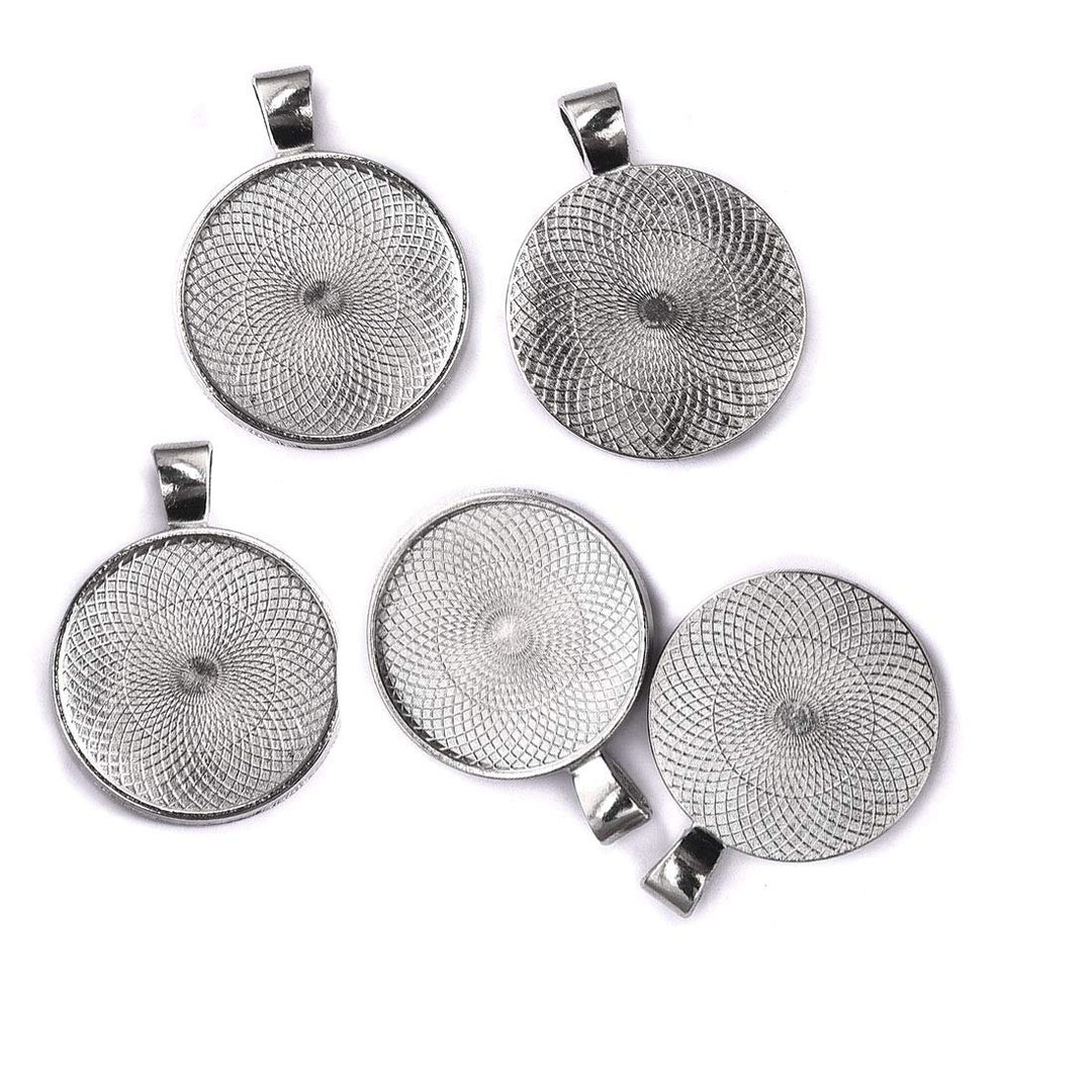 80pcs Pendant Bezels and Clear Cabochon Domes Set for Photo Pendant Resin Craft Jewelry Making, 40pcs Silver Pendant Trays with 40pcs Transparent Glass Cabochons 1 inch/25mm Matching