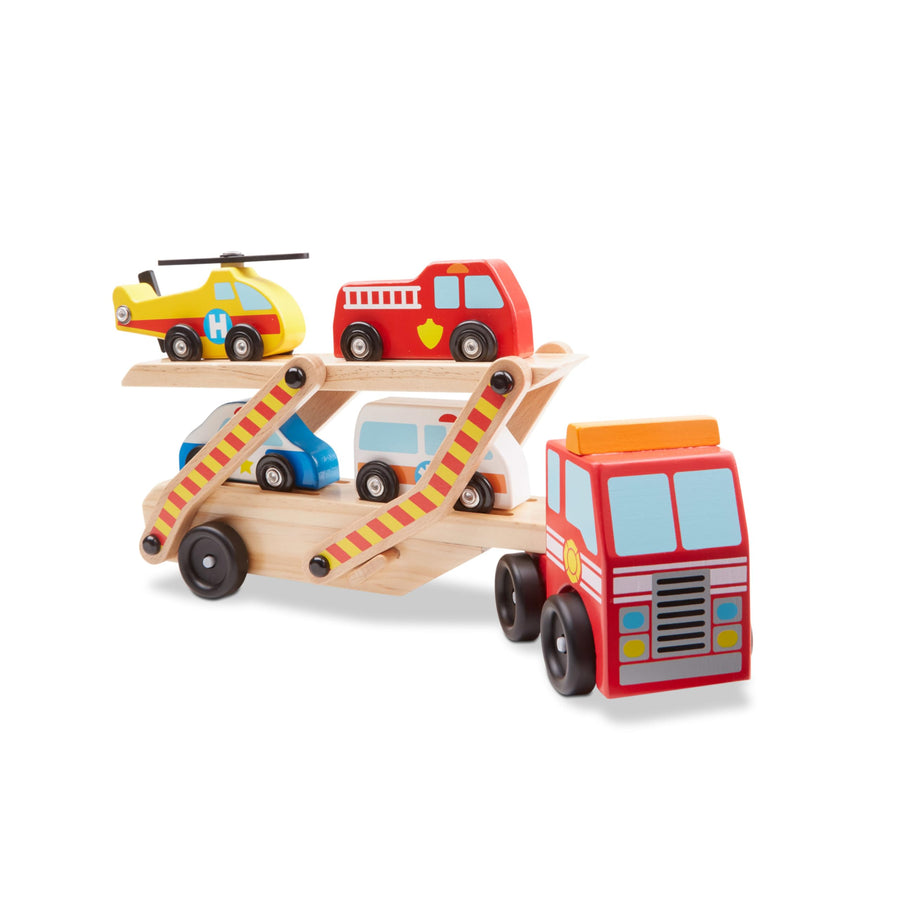 Wooden Emergency Vehicle Carrier Truck With 1 Truck and 4 Rescue Vehicles