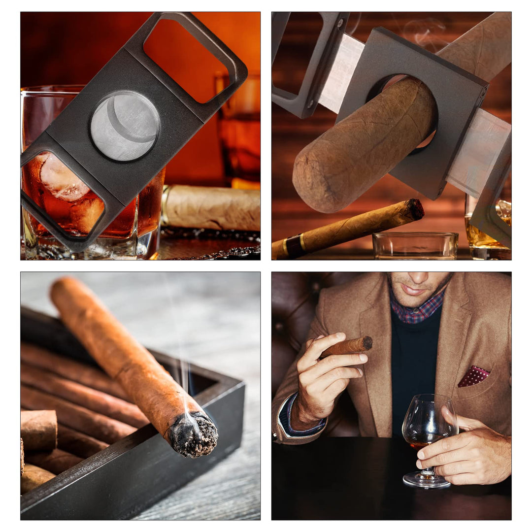Black Sandblasted Cigar Cutter with Double Blades, LAFU