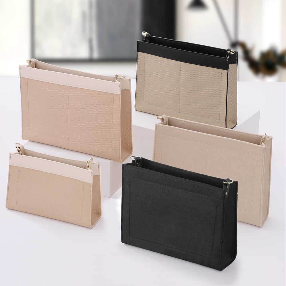 Purse Insert Organizer Bag Compatible with Toiletry Pouch 26 Handbag Shaper with Golden D Ring,Bag In Bag Fit Purse lv Pouch 26 Khaki (Large-26, Black-Premium Felt)