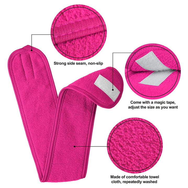 3 Pack Makeup Headband, Ultra Soft Adjustable Spa Facial Headbands Terry Cloth Stretch Make Up Wrap for Face Washing, Bathing, Showers (Rose Red)