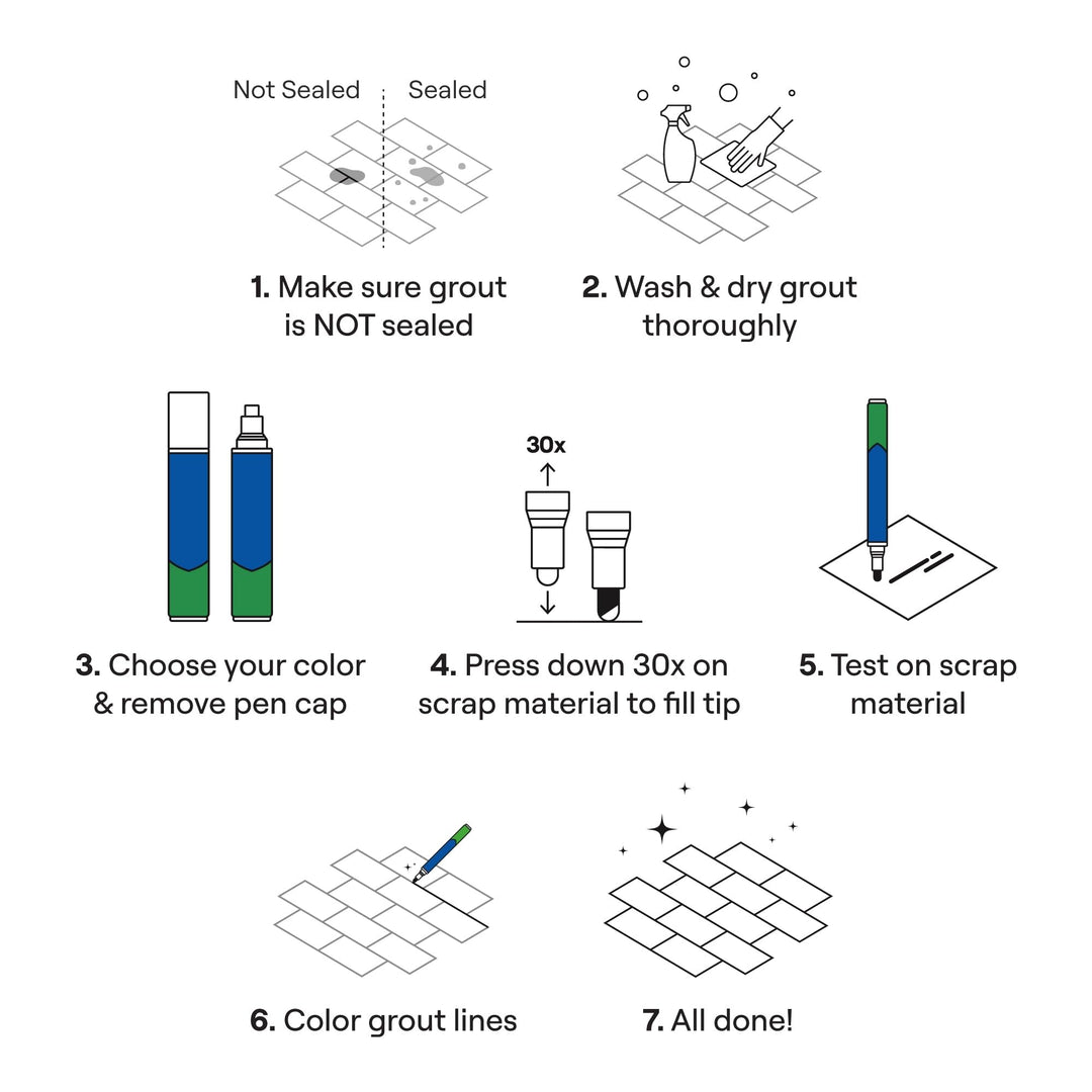 Grout Pen Dark Grey Tile Grout Paint Marker: Waterproof Tile Grout Paint Pen Colorant, Grout Shine Touch Up &amp; Renew - Dark Grey, Narrow 5mm Tip (7mL)