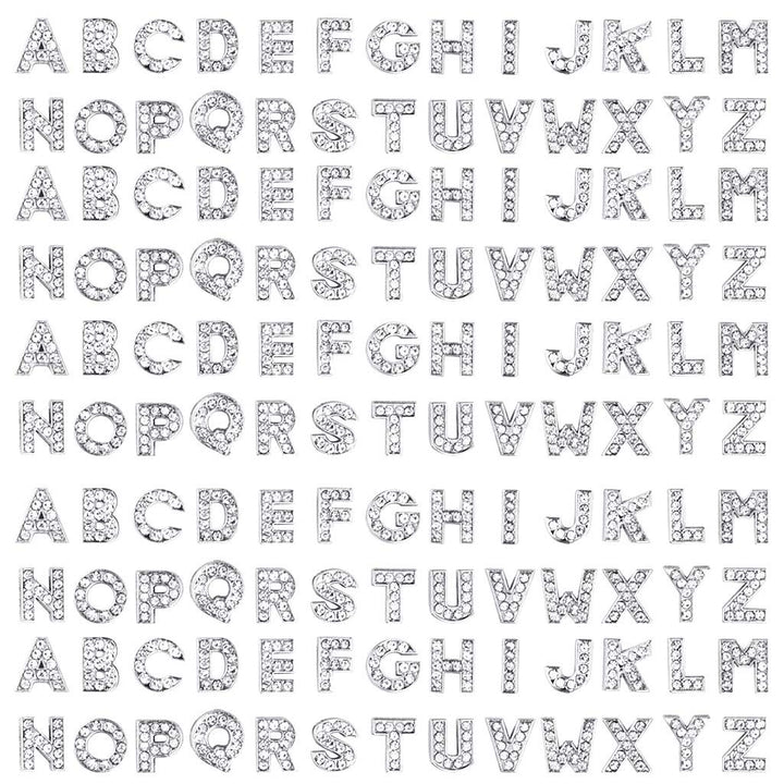 130pcs A-Z 8mm Full Rhinestones Slide Alphabet Letters for DIY Wristbands Bracelets, Jewelry Making Crafts Charms (Silver)