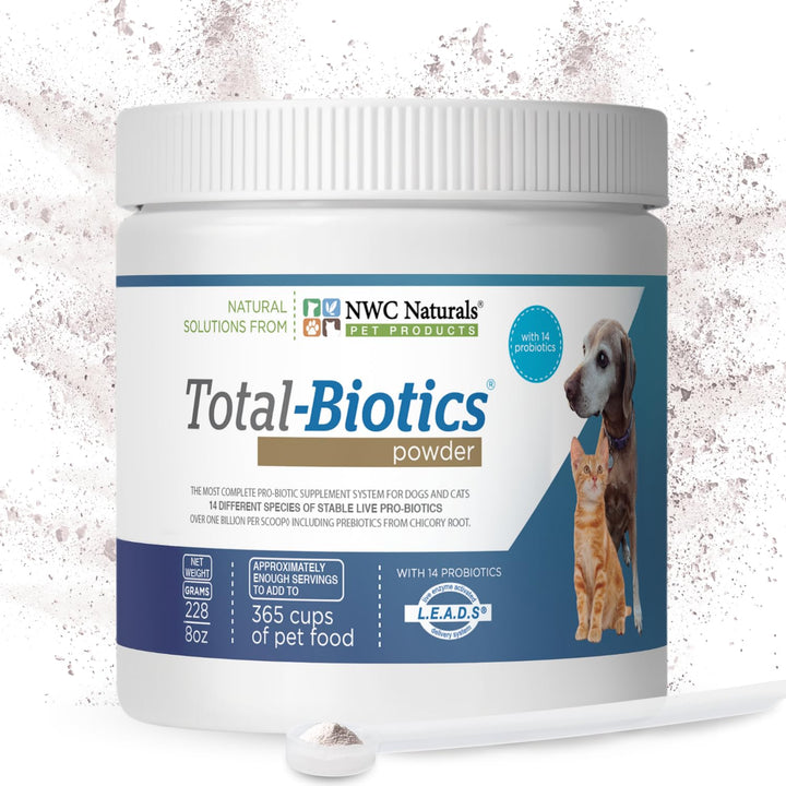 Total-Biotics, Cat &amp; Dog Probiotics for Digestive Health with Prebiotic, Unflavored Probiotic for Dogs &amp; Cats, Supplement for Gut, Skin, Coat, Upset Stomach Relief, 365 Servings, 8 Ounces
