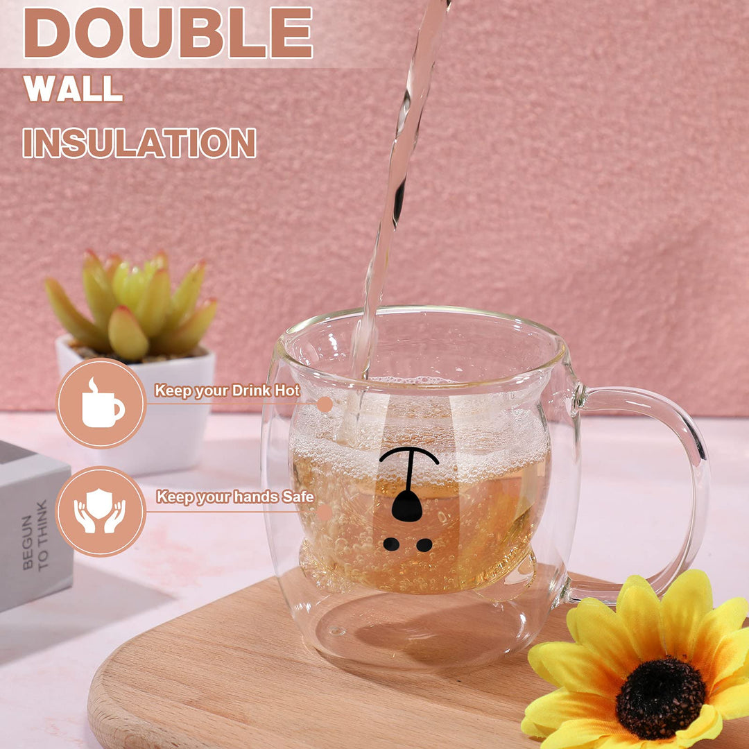 Cute Bear Tea Cup Double Wall Glass Milk Coffee Bear Mug with Handle Insulated Espresso christmas Beer Cup Cute Birthday gift for Women Men Valentine&#39;s Day, 250 ml/ 8.4 oz (White, 1 Piece)