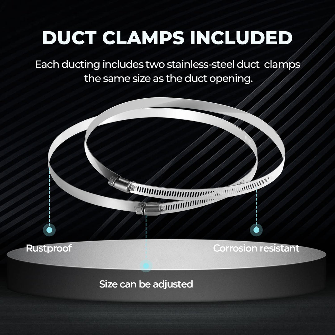 GLDUCT8X25C 8 inch 25 feet Non-Insulated Flex Air Aluminum Foil Ducting Dryer Vent Hose for HVAC Ventilation with 2 Clamps, 8, Silver
