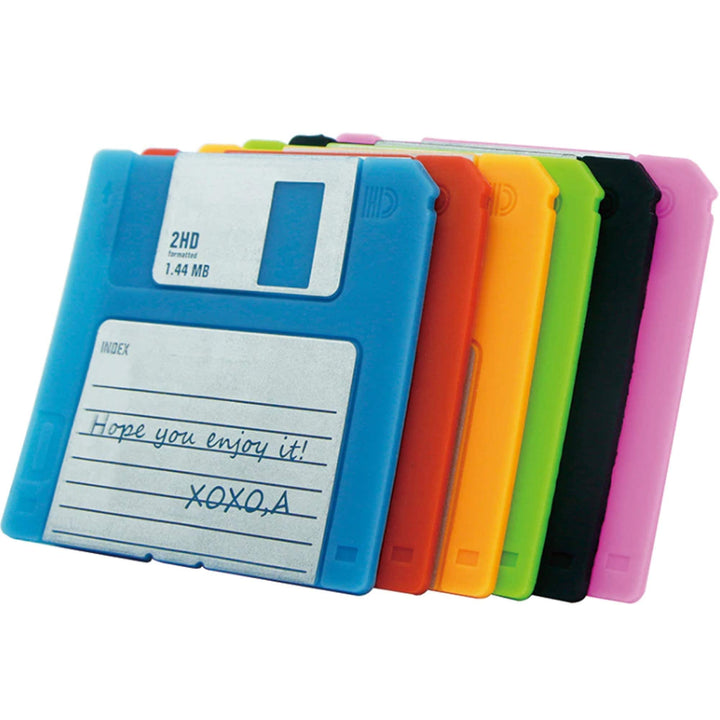 Set of 6 Silicon Floppy Disk Coasters Fun - Retro Coasters - Durable Heat Resistant - Non Slip - Good Gift