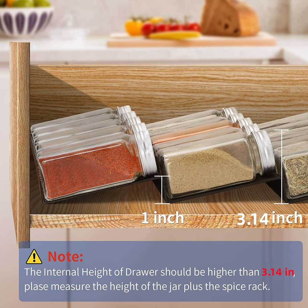 e Drawer Organizer, 4 Tier Spice Rack Organizer for Cabinet Drawer, 2 Pack Expandable Seasoning Organizer Insert from 12 to 24, Drawer Spice Rack Tray for Cabinet/Countertop (Black)