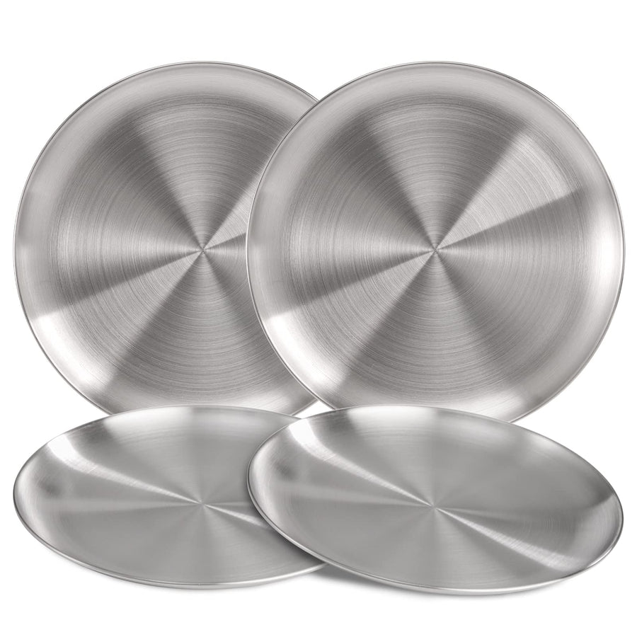 TOPZEA 4 Pack 304 Stainless Steel Dinner Plates, 10 Inc