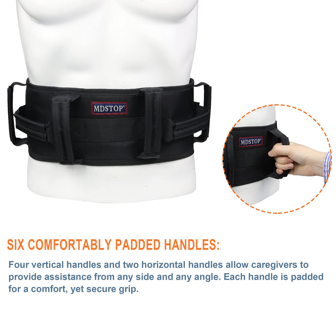 Transfer Belt with Padding Handles, Medical Nursing Safety Gait Patient Assist, for Bariatric/Pediatric/Elderly/Handicap/Occupational &amp; Physical Therapy (L, Black)