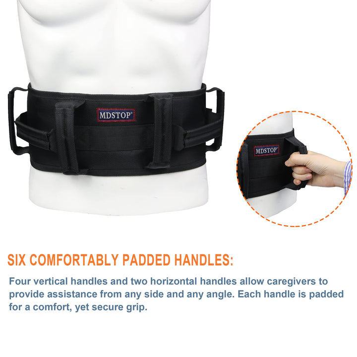 Transfer Belt with Padding Handles, Medical Nursing Safety Gait Patient Assist, for Bariatric/Pediatric/Elderly/Handicap/Occupational &amp; Physical Therapy (L, Black)