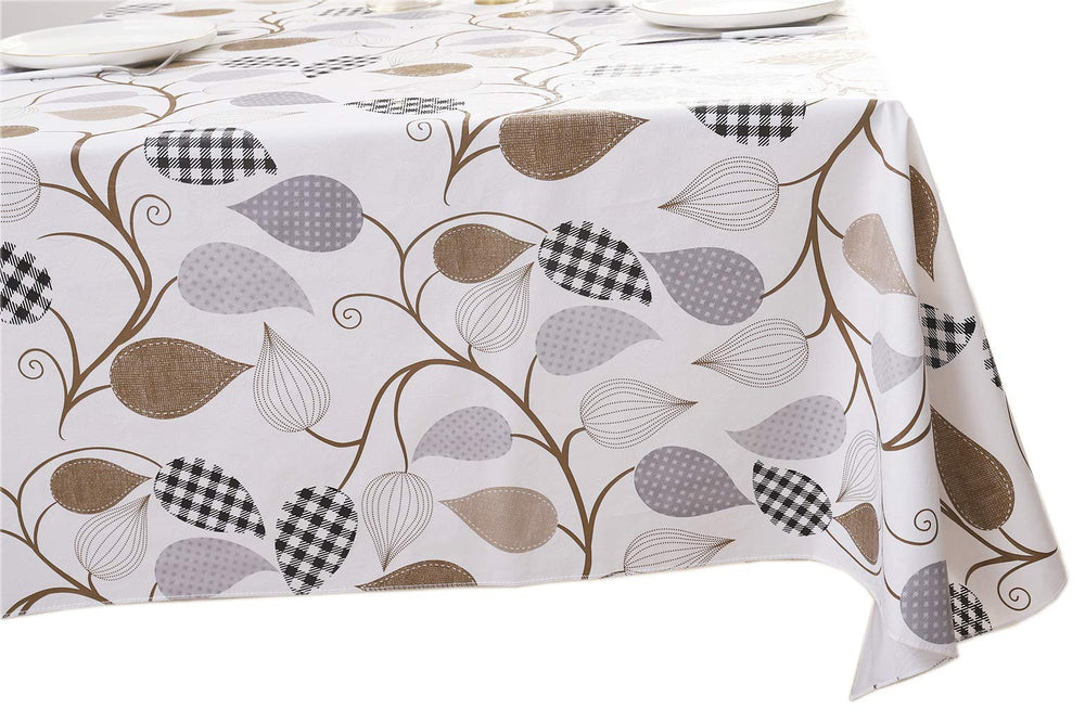 Heavy Duty Vinyl Tablecloth with Flannel Backing Waterproof Oil-Proof Plastic Table Cloth Stain-Resistant Wipeable Rectangle or Square Table Cover for Indoor and Outdoor (Leaves, 60X102 Inch)