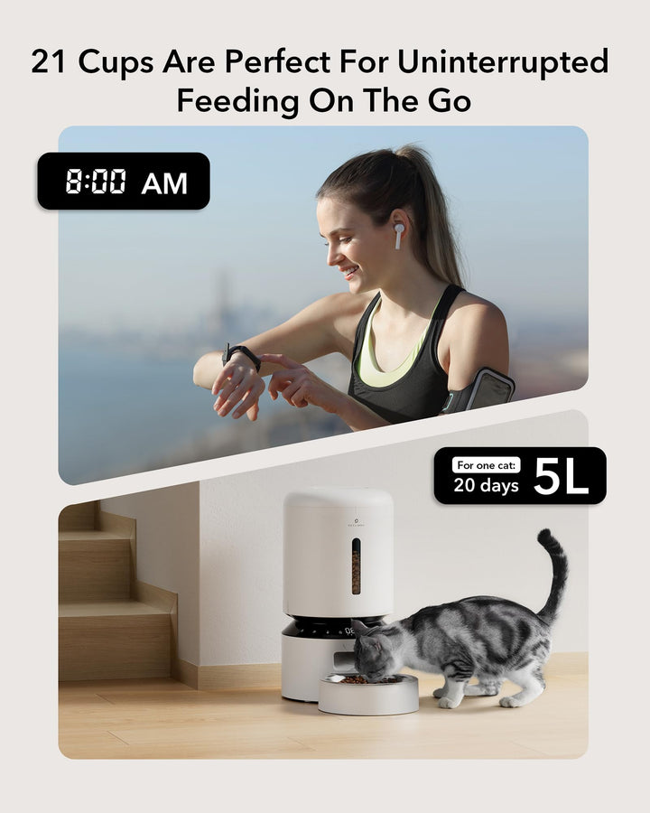 Automatic Cat Feeder, Automatic Dog Feeder with Freshness Preservation, 5L Timed Cat Feeders for Dry Food, Up to 6 Meals Per Day, Granary Pet Feeder for Cats/Dogs