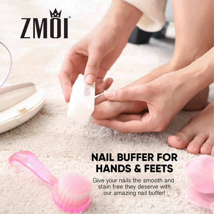 ZMOI Nail Buffer Blocks – 10 PCS Natural & Acrylic Nail Buffer – 4-Way Medium Grit Buff Nail Block for Smooth Nails – Easy to Use Nail Art Tips Tool – Lightweight and Durable (Pink/White)