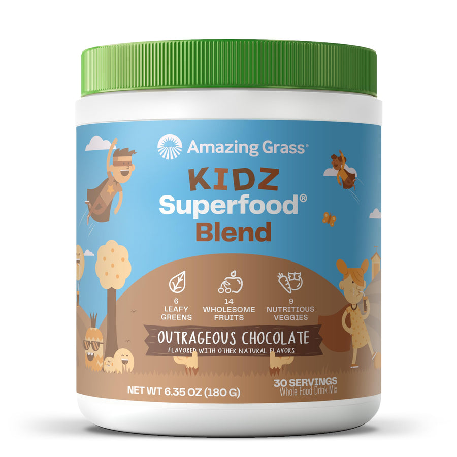 Kidz Superfood: Organic Greens, Fruits, Veggies, Beet Root Powder & Probiotics for Healthy Kids, Outrageous Chocolate, 30 Servings, 6.35 Ounce (Pack of 1)