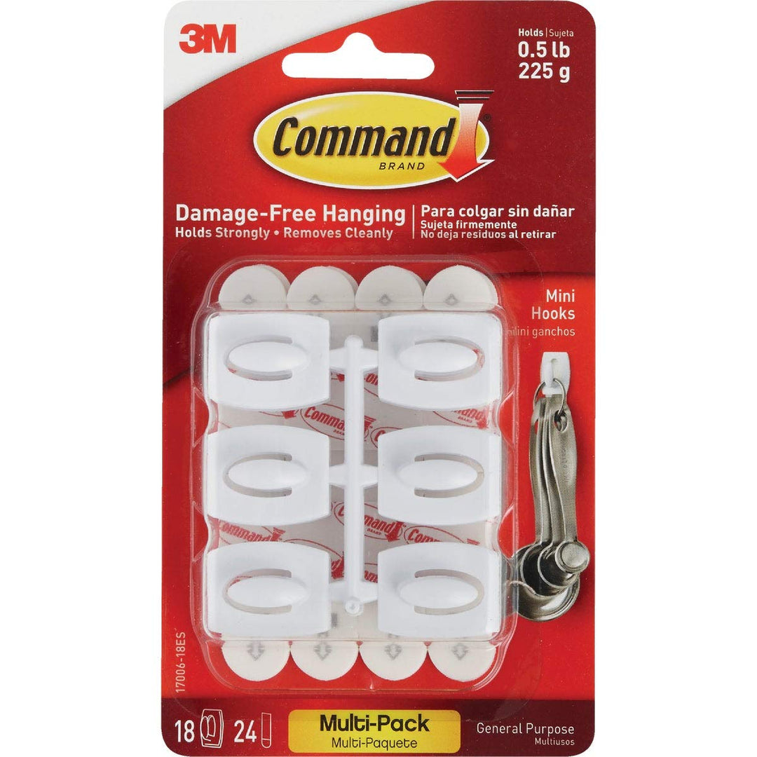 Damage Free Hanging Light Clips with Adhesive Strips, No Tools Mini Wall Hooks for Hanging Decorations in Living Spaces, 18 White Wall Hooks and 24 Strips