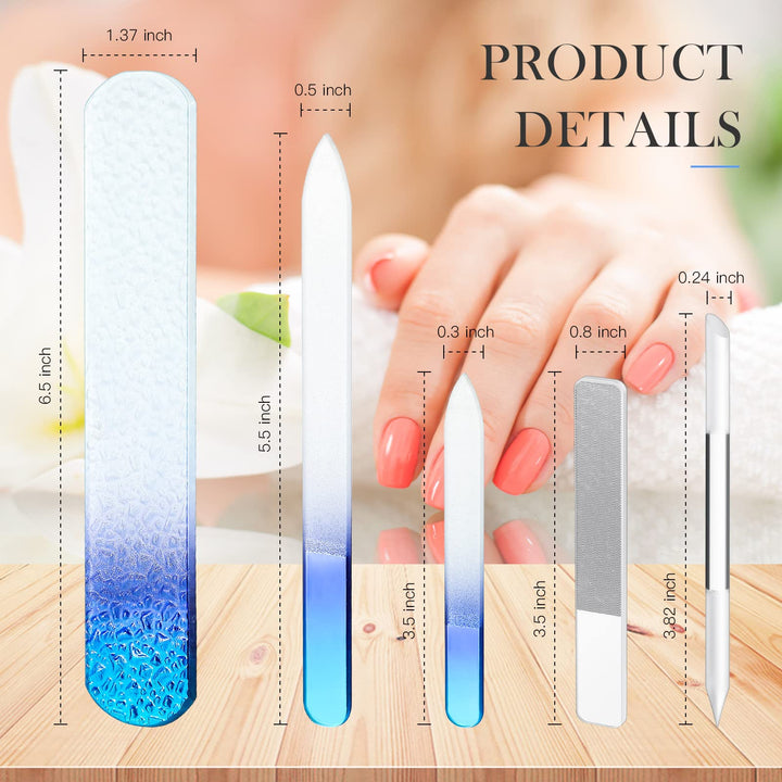 5 Pcs Glass Nail File Set Callus Remover Foot Rasp Manicure Tool Include 2 Crystal Glass Nail File 1 Cuticle Pusher 1 Glass Foot File 1 Nano Nail Shiner Nails Buffer Polisher