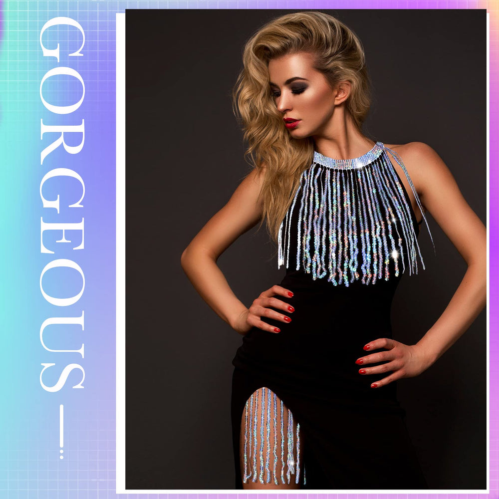 6.5 Yards Silver Sequins Fringe Trim Lace Tassel Bling Sewing Fringe Trim Embellishment Crafts for DIY Dance Stage Costume Clothing Dress Decor(Laser Silver)