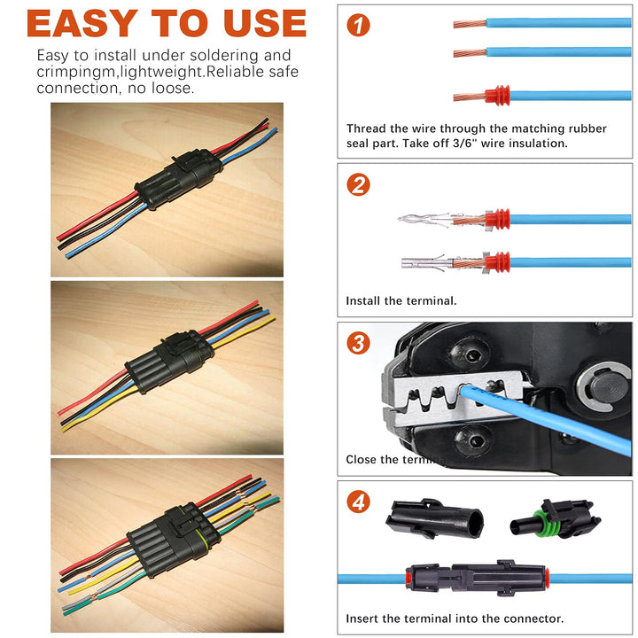 250Pcs 1 2 3 4 6 Pin Male and Female Waterproof Car Electrical Wire Connector Plug Kit 18-14 AWG Quick Locking Wire Harness Sockets for Motorcycle, Scooter, Car, Truck, Boats