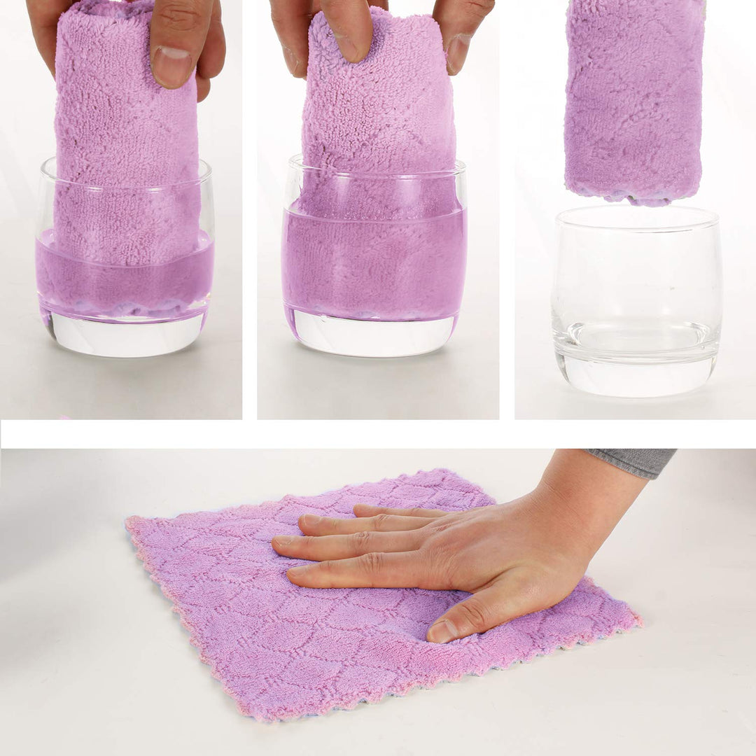 kimteny Cleaning Cloths Kitchen Towels Microfiber Washcloths Lint Free Dish Cloth Reusable Dishtowels Household Super Absorbent Fast Drying, 10x10, Pack of 5 (Purple-Grey)