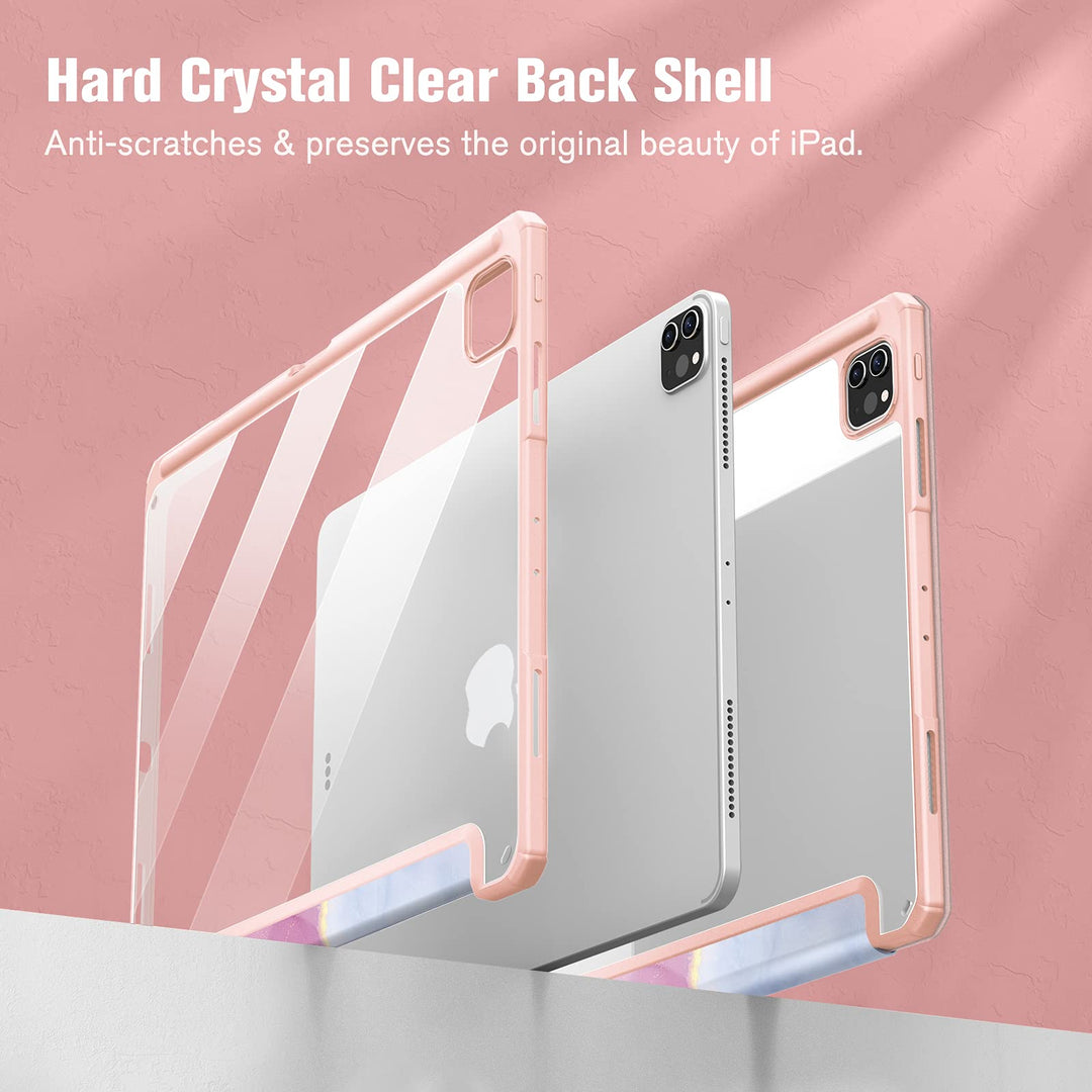 Hybrid Slim Case for iPad Pro 12.9-inch 6th Generation 2022, [Built-in Pencil Holder] Shockproof Cover w/Clear Transparent Back Shell, Also Fit iPad Pro 12.9 5th/4th/3rd Gen, Dreamy Marble