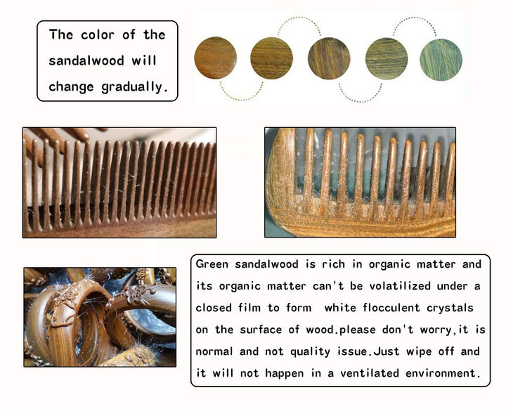 YunZh Fine Tooth Comb for Curly Hair,Natural Green Sandalwood Wooden Comb for Women Men