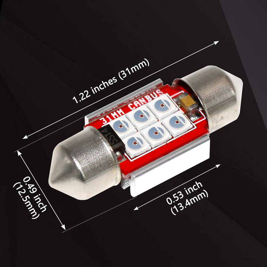 Super Bright DE3021 LED Red Bulb 3030 6-SMD Festoon 1.25 31mm DE3175 DE3022 Miniature LED Bulbs for Car Interior Door Map Dome Trunk Courtesy Light, Pack of 4
