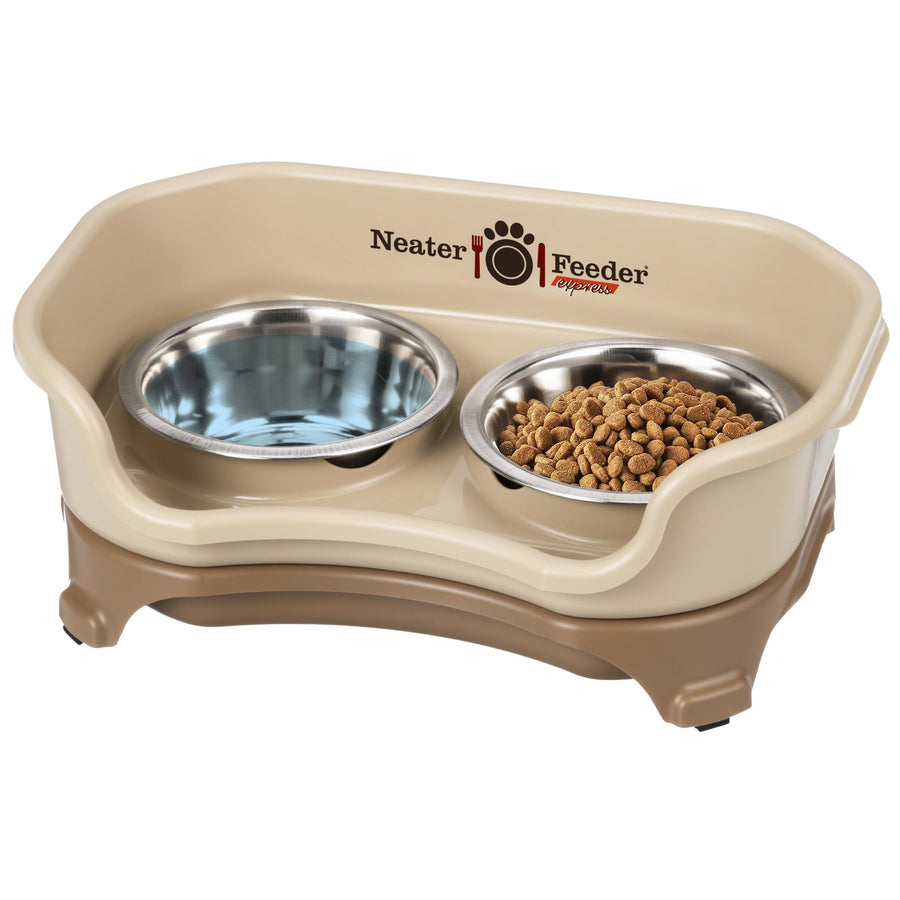 - Express Model - Mess-Proof Dog Bowls (Small, Cappuccino) – Made in USA – Elevated, No Spill, Non-Tip, Non-Slip, Raised Stainless Steel Food & Water Pet Bowls