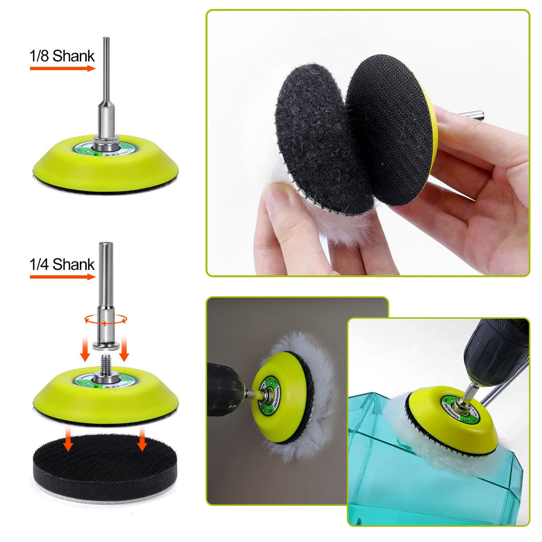 131 PCS 3 Inch Sanding Discs Hook and Loop 60 to 10000 Wet Dry Sandpaper with 1/8&amp;1/4 Shank Backing Pad, Polishing Pads and Buffering Pad for Drill Grinder Rotary Tools, Wood Metal Jewelry