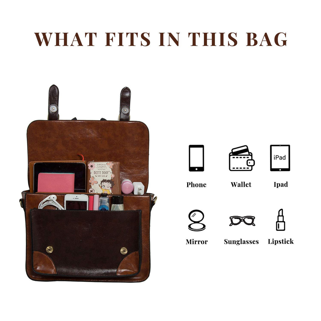 Briefcase for Women Vintage Crossbody Messenger Bag Satchel Purse Handbag, Coffee