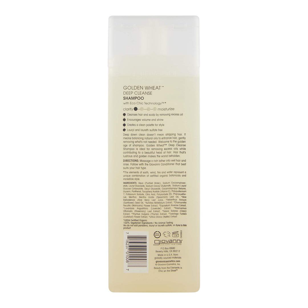 ECO CHIC Golden Wheat Deep Cleanse Shampoo - Shampoo for Oily hair, Deep Cleansing With Botanical Oils, Helps Encourages Volume &amp; Shine, Color Safe - Spearmint Oil + Aloe Vera, 8.5 oz