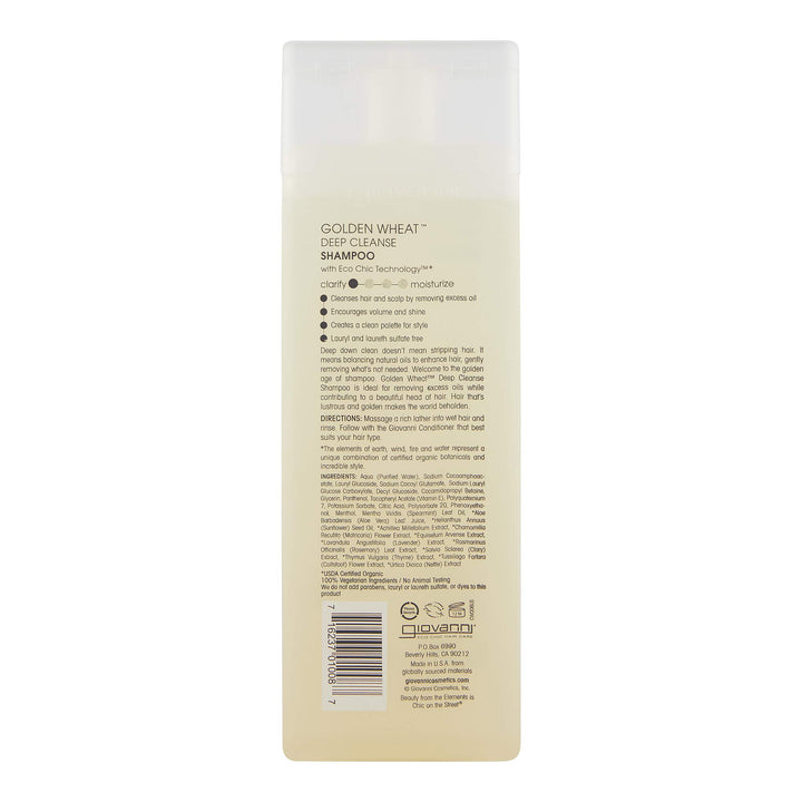 ECO CHIC Golden Wheat Deep Cleanse Shampoo - Shampoo for Oily hair, Deep Cleansing With Botanical Oils, Helps Encourages Volume &amp; Shine, Color Safe - Spearmint Oil + Aloe Vera, 8.5 oz
