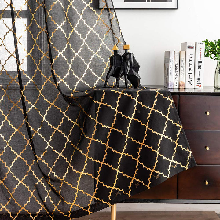 Kotile Black Gold Curtains for Living Room - Metallic G