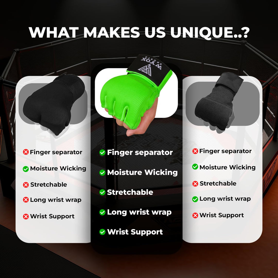 Gel Boxing Hand Wraps Inner Gloves for Men and Women, Quick 80cm Long Wrist Straps, Elasticated Padded Boxing Wraps for Muay Thai, MMA, Kickboxing, Martial Arts Training Bandages (Green, L/XL)